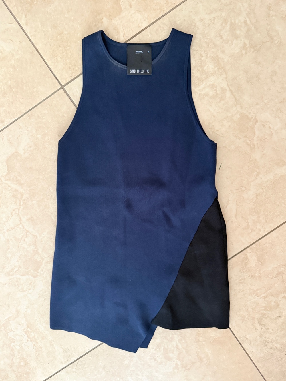 C/MEO Collective Navy and Black Sleeveless Asymmetric Tank Top